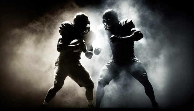 silhouette of a two american football players, Generative AI