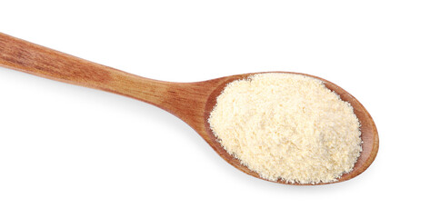 Fototapeta na wymiar Wooden spoon with quinoa flour on white background