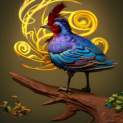 Fototapeta premium Generative AI, a colorful bird in the style of oil painting, a bird with bright multi-colored wings