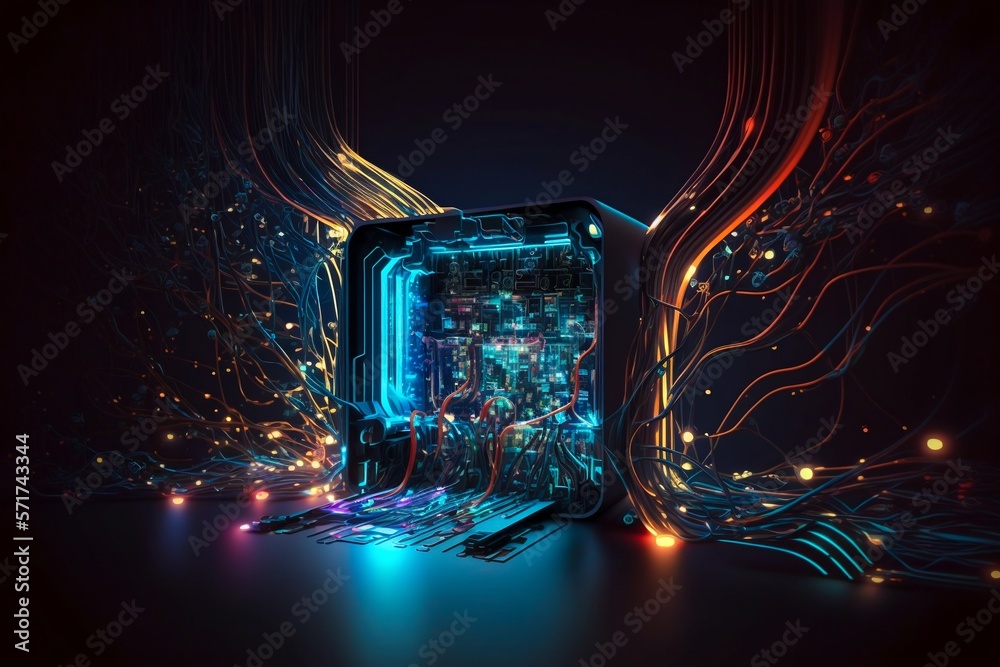 Poster cyber space connection technology computer background with chipset central processor. generative ai