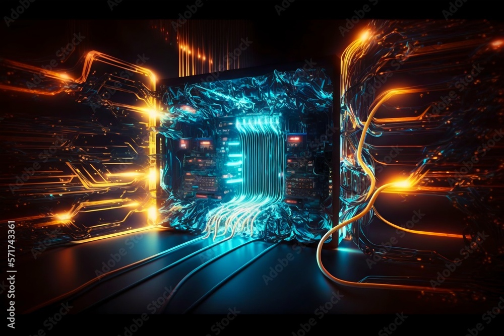 Poster cyber space connection technology computer background with chipset central processor. generative ai