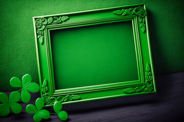 St Patricks Day horizontal blank frame, copy space, generative ai