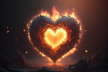 Heart shaped fire portal ablaze.