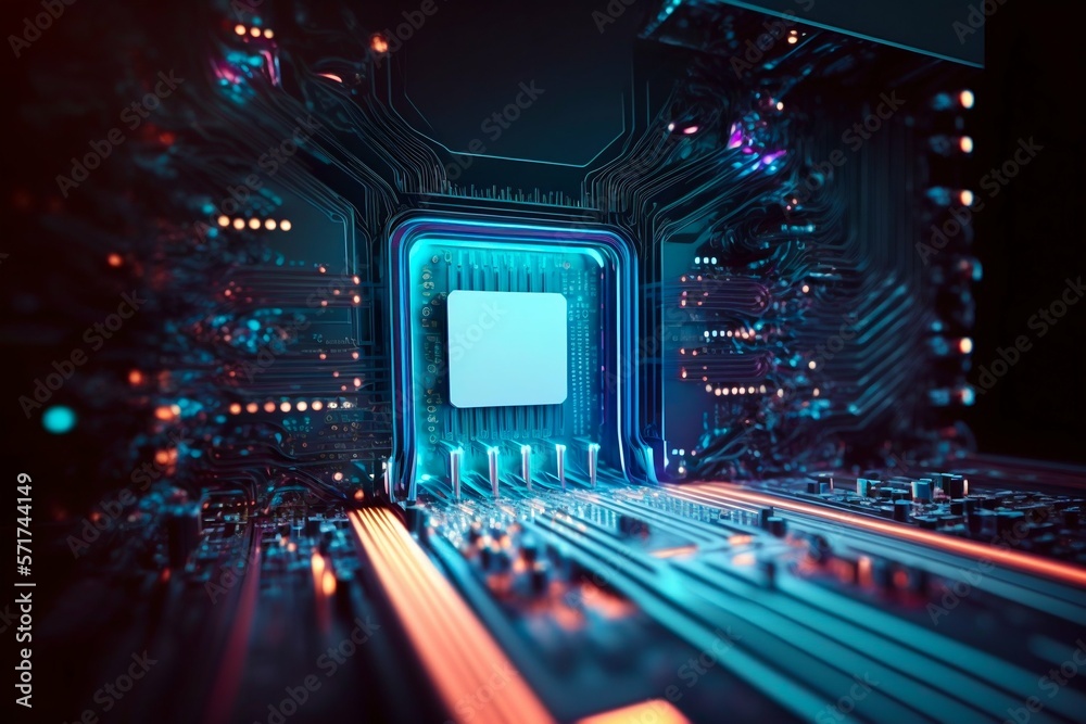 Poster cyber space connection technology computer background with chipset central processor. generative ai