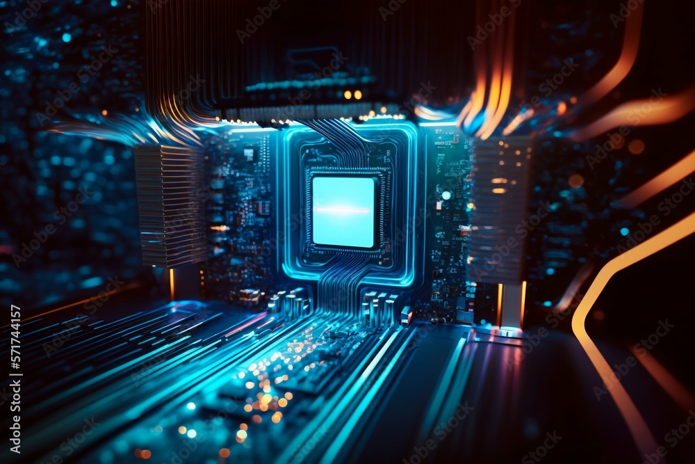 Poster cyber space connection technology computer background with chipset central processor. generative ai