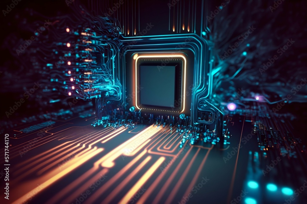 Poster cyber space connection technology computer background with chipset central processor. generative ai
