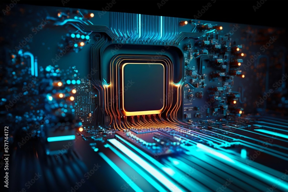 Aufkleber cyber space connection technology computer background with chipset central processor. generative ai