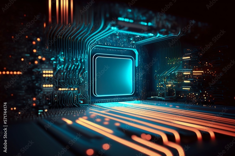 Poster cyber space connection technology computer background with chipset central processor. generative ai