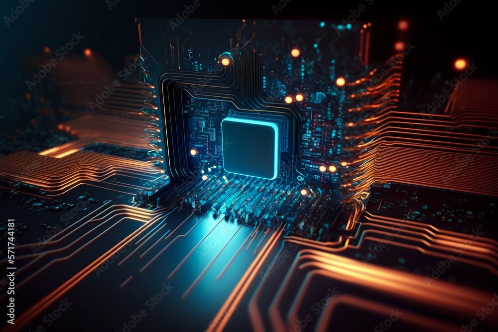 Poster cyber space connection technology computer background with chipset central processor. generative ai