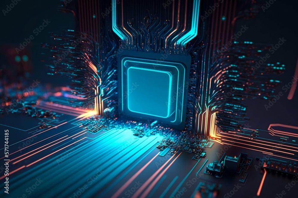 Poster cyber space connection technology computer background with chipset central processor. generative ai