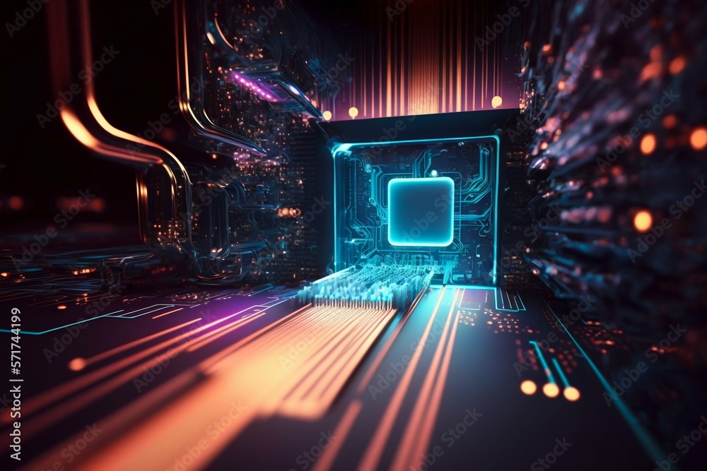 Poster cyber space connection technology computer background with chipset central processor. generative ai