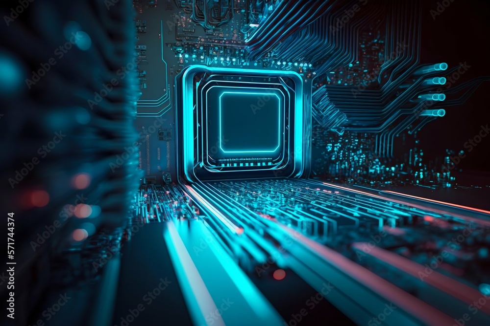 Aufkleber cyber space connection technology computer background with chipset central processor. generative ai