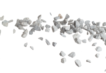 Rock gravel fall down pouring, gray stone pebbles rock explode abstract cloud fly. Construction rock stone splash in air, object design. White background isolated freeze shot, selective focus blur