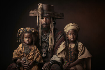 Family portrait from Dogon tribe, West Africa. Ai generated art - obrazy, fototapety, plakaty
