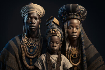 Family portrait from Dogon tribe, West Africa. Ai generated art