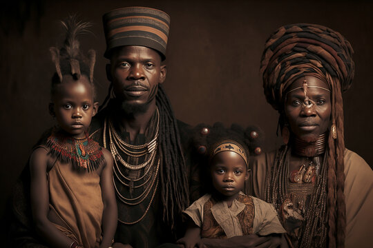 Family portrait from Dogon tribe, West Africa. Ai generated art