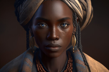 Portrait of woman from Dogon tribe, West Africa. Ai generated art - obrazy, fototapety, plakaty
