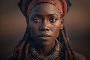 Portrait of woman from Himba herder tribe in Namibia. Ai generated art - obrazy, fototapety, plakaty