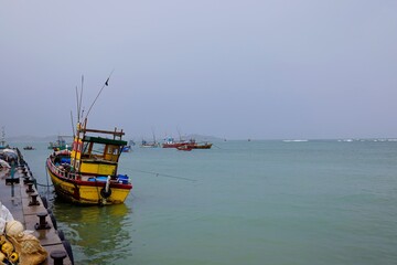Beruwala, Sri Lanka - Fishing boats stand in Beruwala Harbour, fish market in Bentota or Aluthgama area