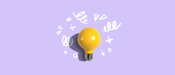 Idea light bulb with hand drawing sketch - Flat lay