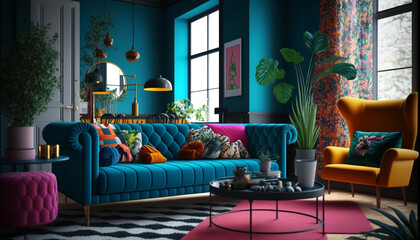 Living room colorful style. Generative AI