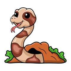 Cute copperhead snake cartoon out from hole