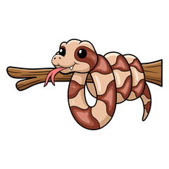 Cute copperhead snake cartoon on tree branch