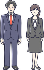 スーツ姿の男女イラスト　前向き全身