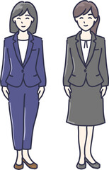 スーツ姿の女性2人イラスト　前向き全身