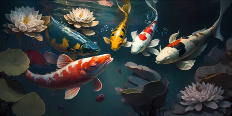 Foto op Canvas Japanese koi fish swimming gracefully in a beautiful Ben as background created wit AI © Manalficy