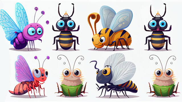 set of funny cartoon insects