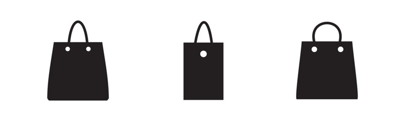 Shopping bag icon set. Black bag vector icons.