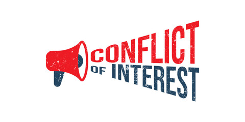 Megaphone Conflict of interest grunge rubber stamp on white background, vector illustration