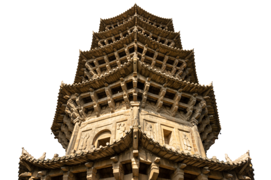 The "Zhenguo" ancient stone tower at Kaiyuan temple, Quanzhou, Fujian, China. Isolated on white background.