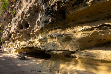 Salitrous wall located in Parque das Monçoes, in the city of Porto Feliz, Sao Paulo, Brazil. Natural monument formed by rock, limestone and sandstone.
