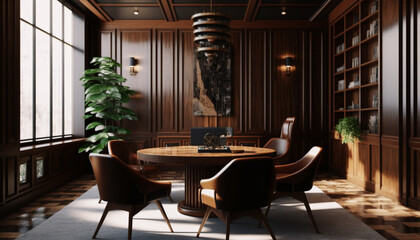 Fototapeta na wymiar Meeting room wood style. Generative AI