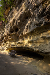 Salitrous wall located in Parque das Monçoes, in the city of Porto Feliz, Sao Paulo, Brazil. Natural monument formed by rock, limestone and sandstone.
