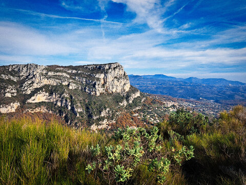 View on the Baou de Saint-Jeannet, medium-sized mountains in the hinterland of Nice, French Riviera