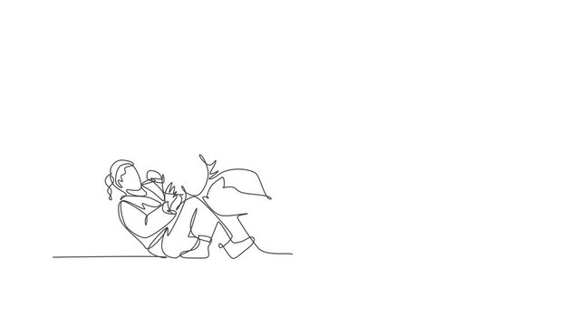 Animation of one line drawing of two young energetic judoka fighter women battle fighting at gym center. Martial art sport competition concept. Continuous line self draw animated. Full length motion.