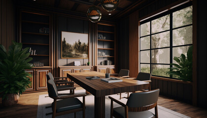 Fototapeta premium Meeting room wood style. Generative AI