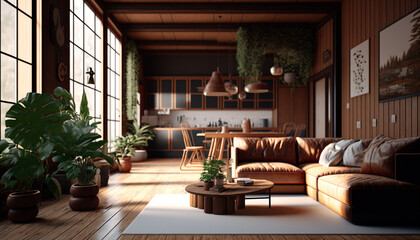 Fototapeta na wymiar Living room wood concept. Generative AI