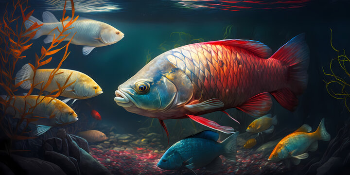 colorful freshwater arowana fish swimming gracefully in a beautiful bend created with AI