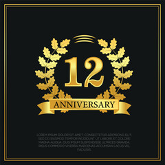 12 year anniversary celebration logo gold color design on black background abstract illustration  
