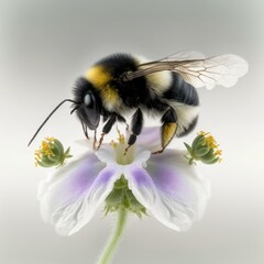 macro photoreal honeybee on a white background with flowers and bumblebees, HONEYCOMB, ILLUSTRATION, generative ai, flowers