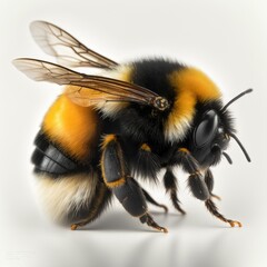 macro photoreal honeybee on a white background with flowers and bumblebees, HONEYCOMB, ILLUSTRATION, generative ai, flowers