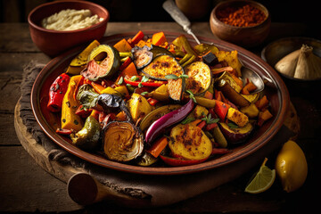 Paprika-seasoned roasted vegetable medley, generative ai