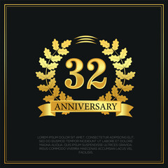 32 year anniversary celebration logo gold color design on black background abstract illustration  