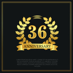 36 year anniversary celebration logo gold color design on black background abstract illustration  