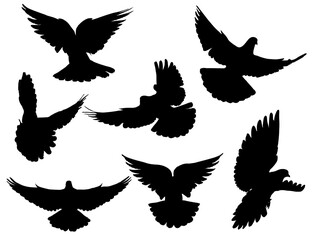 Set of Seven Dove Silhouettes