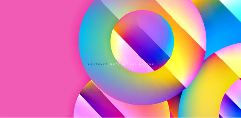 Colorful shiny and glossy circles abstract composition with light and shadow effects, geometric vector abstract background